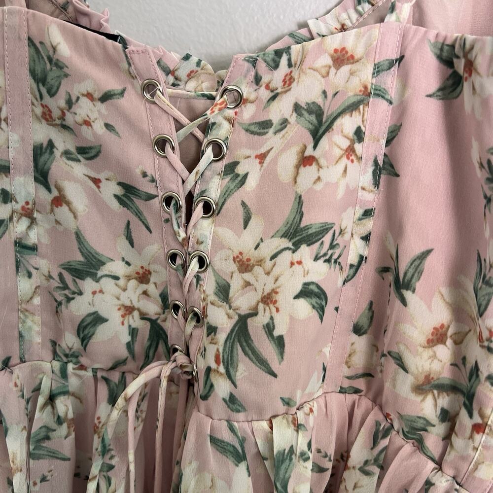 NWT VIGI Flourishing Shine Light Pink Floral Tiered Maxi Dress Sz L - Picture 13 of 16